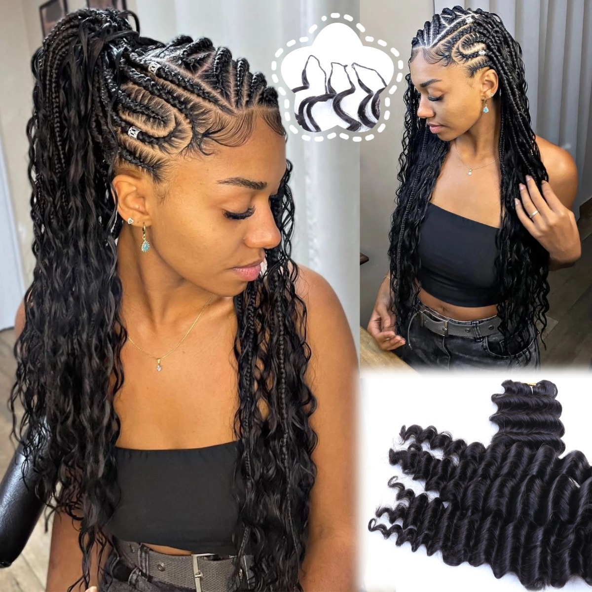 Hair Bundles - Natürliches, schwarzes, tief gewelltes Haar in