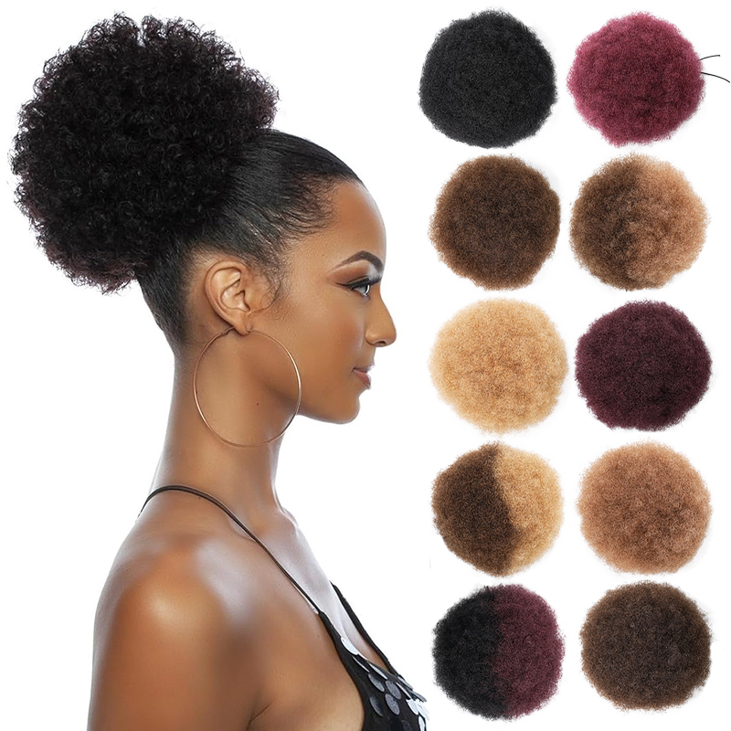 Drawstring Afro Curly Puff Ponytail - 100 % Echthaar, 20,3 cm, kurze