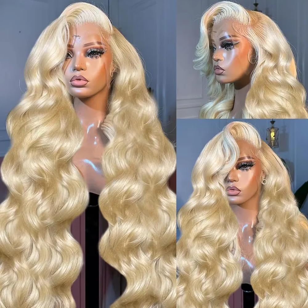 613 Blonde Body Wave Lace Front Wig - # 613 Echthaar-Perücken, Body Wave, 36