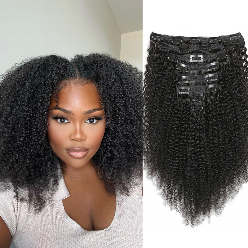 Seamless Clip In Hair Extensions Human Hair - Clip-in-Extensions aus Afro-Echthaar, 100 % Echthaar,