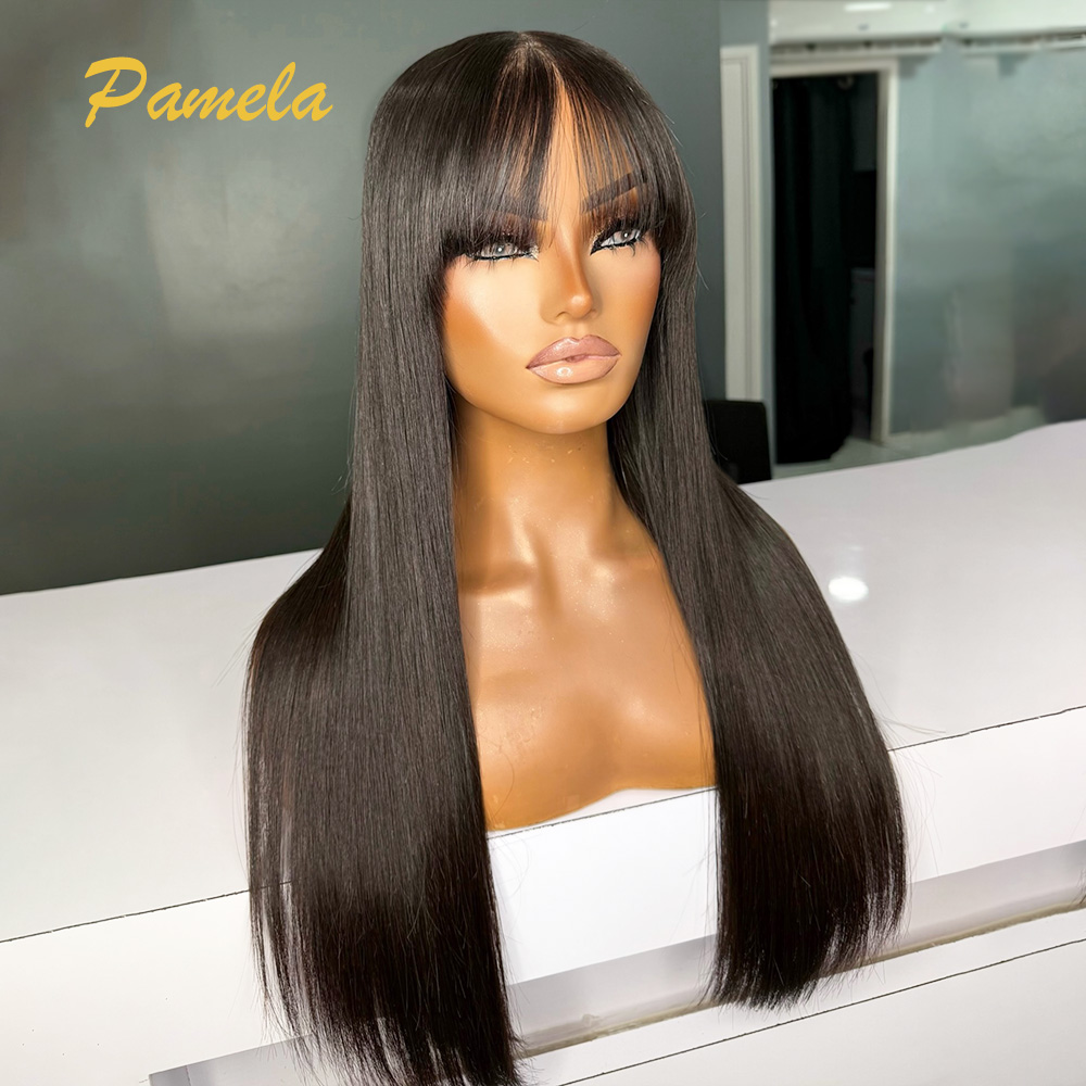 Lace Front Wigs - Brasilianisches vorgefertigtes, glattes Echthaar mit Pony,