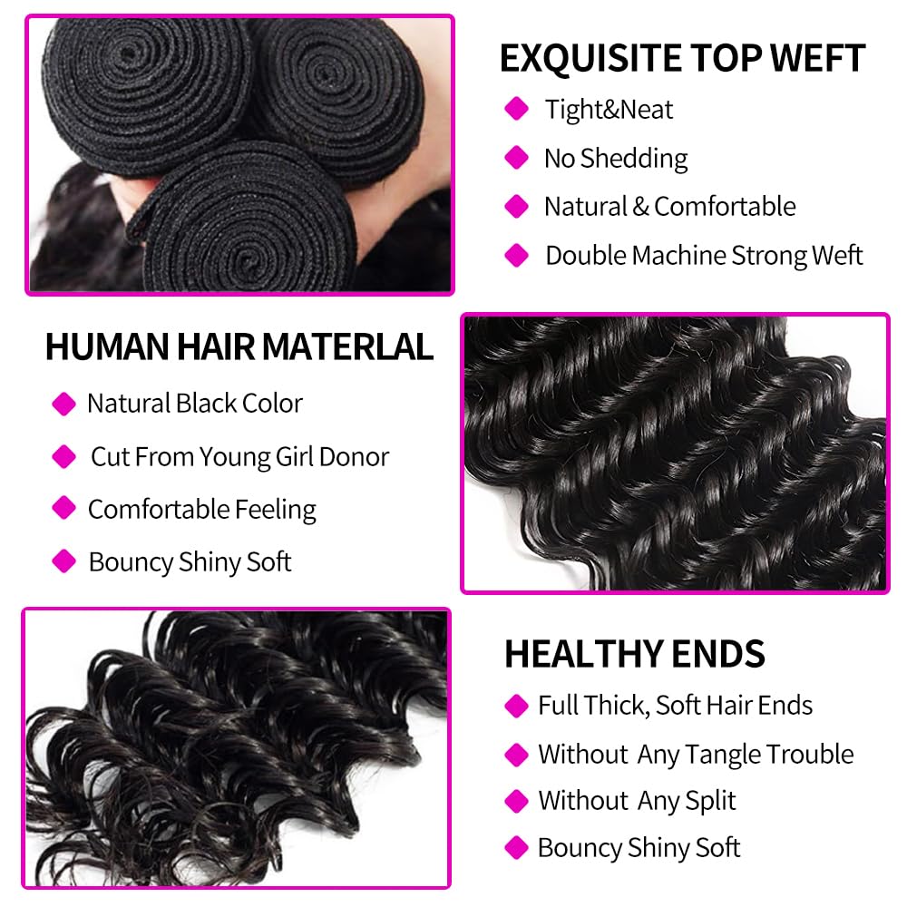 Echthaar-Bündel mit Verschluss – Deep Wave 3 Bundles With Closure Bewertung und Preis