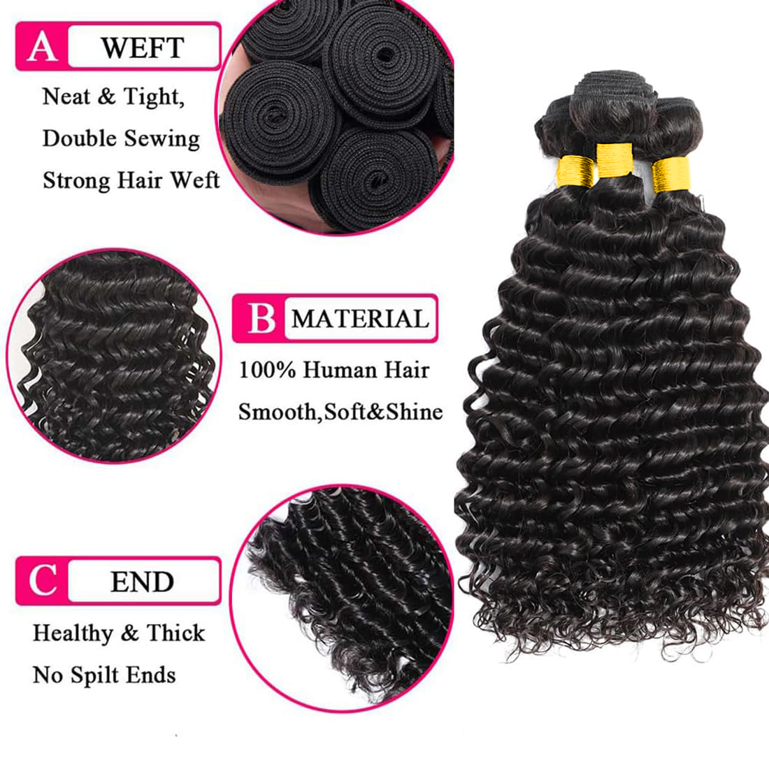 Echthaar-Bündel mit Verschluss – Deep Wave 3 Bundles With Closure Bewertung und Preis